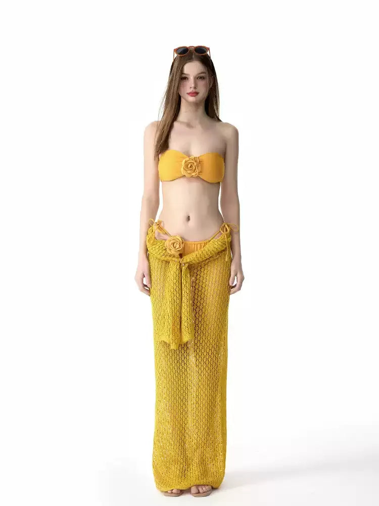 LONG SKIRT TWO-PIECE YELLOW BEACH PARTY BIKINI