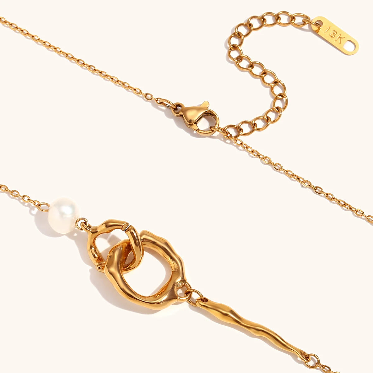 La.Muses Unique Liquid Circle Freshwater Pearl Left And Right Asymmetric Chain Necklaces For Women Stainless Steel Jewelry