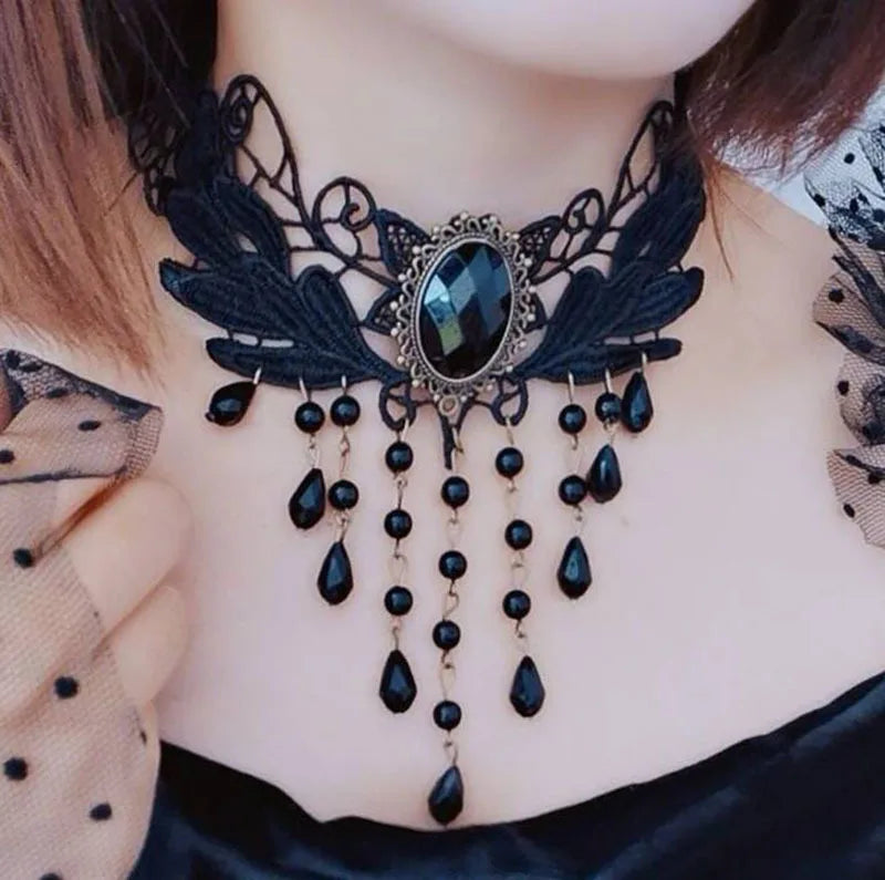 Girl Black Lace Choker Necklace For Women Grunge Neck Chain Collarbone Necklaces Punk Lolita Gothic jewelry For Girls Vintage