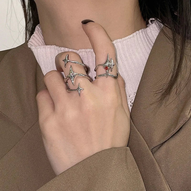 Fashion Romantic Sweet Zircon Crystal Bow Knot Rings Y2K Girls Women Delicate Lovely Blue Pink Heart Ring Party Dating Jewelry