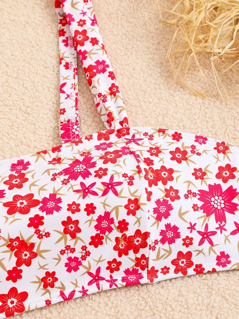 FLORAL PRINT HIGH WAISTED TWO PIECE BEACHWEAR