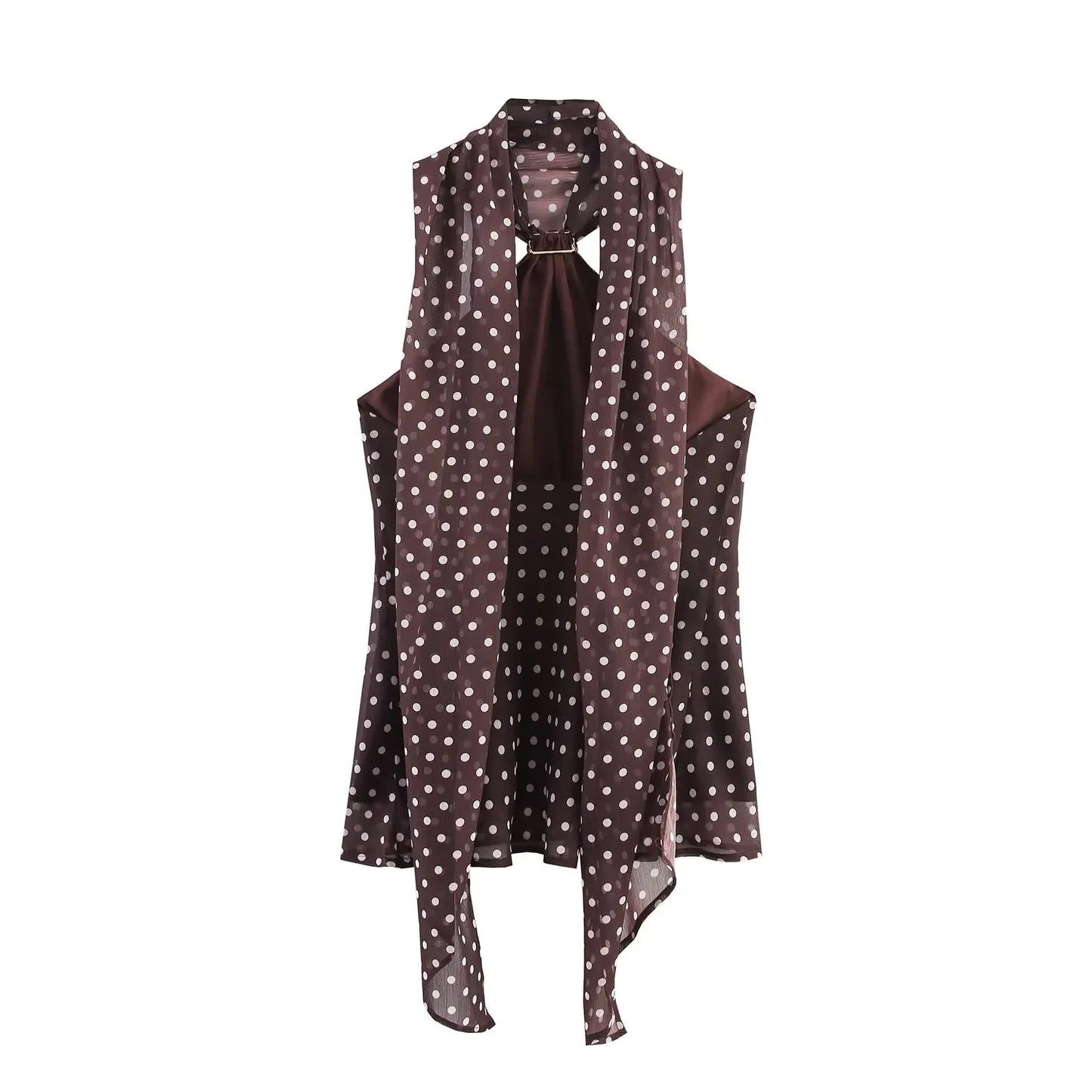 DOT PRINTED SCARF METAL BUCKLE BACKLESS BOTTOM