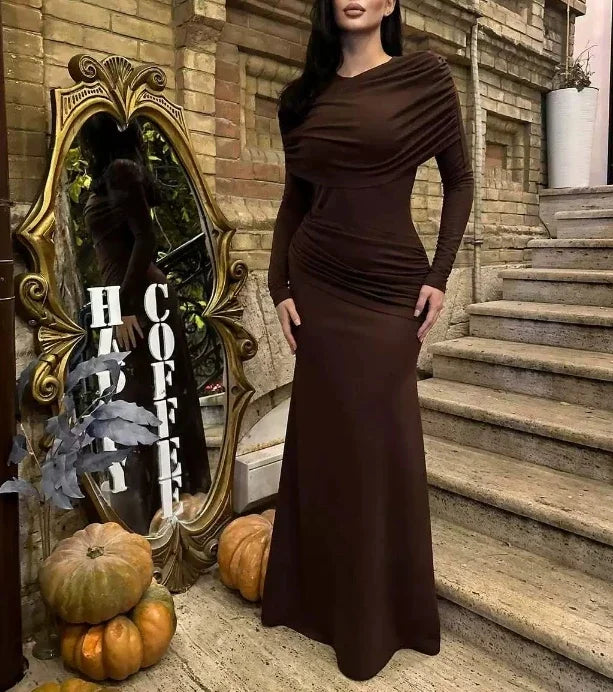 CINCHING ROUND LONG DRESS