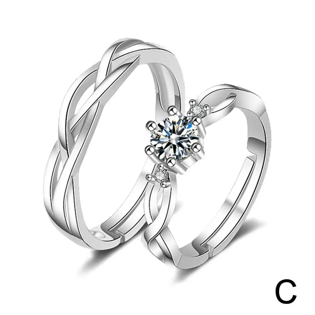 Fashion Silver Color Couple Rings Korean Simple Personality Romantic Pair Rings For Men And Women Adjustable Opening Gift