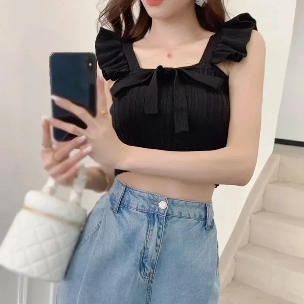 ELASTIC WAIST RUFFLE KNITED TANK TOP