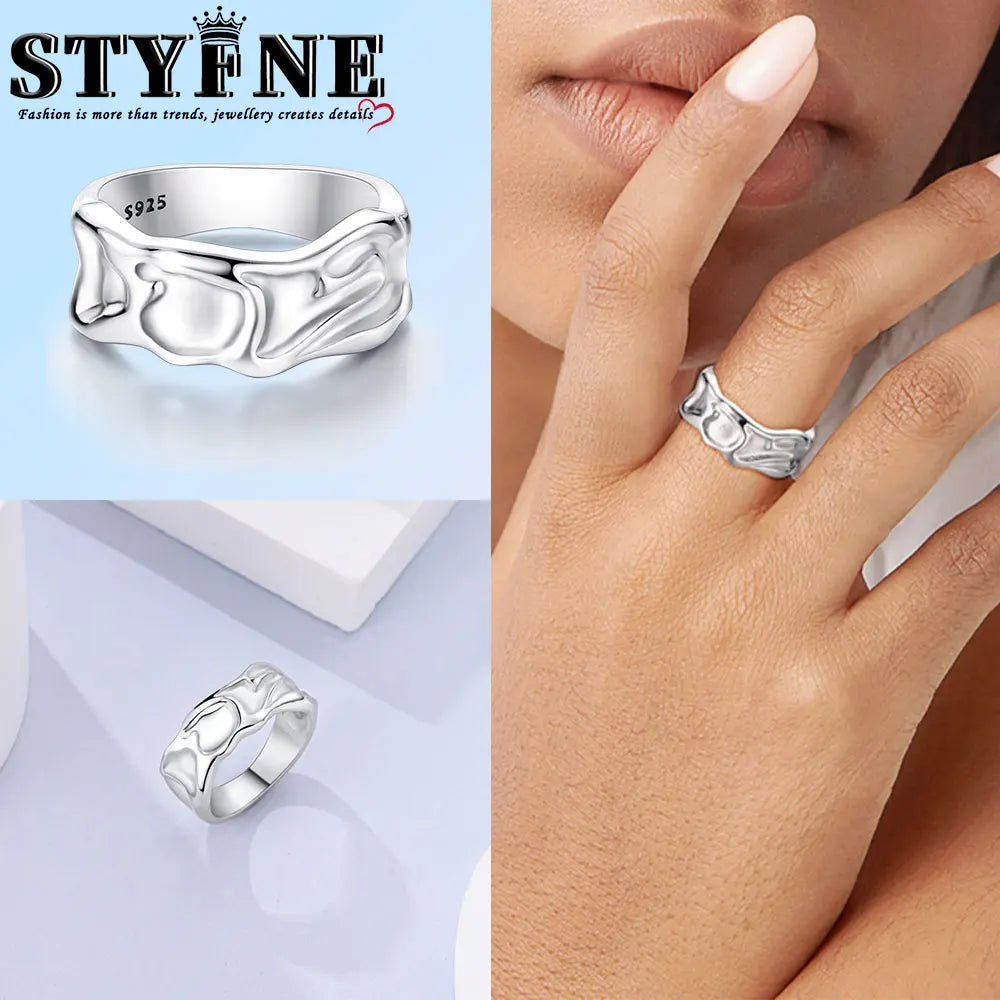 Sterling Silver 925 Star Moon Sun Liquid Galaxy Heart Ring Geometric Lines Ring for Women's High-end Fine Jewelry Wedding Gift