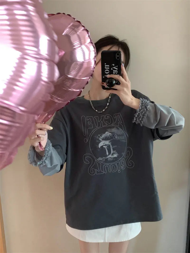 PRINT GRAY GRAPHIC LOOSE CLASSY BOTTOM