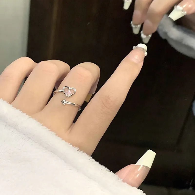Korean Fashion Exquisite Purple Zircon Heart Star Ring Y2K Girls Pink Crystal Bow Knot Ring Women Party Dating Jewelry Gifts