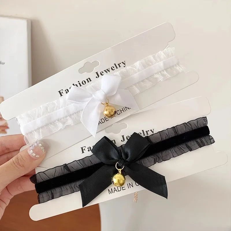 Lolita Short Lace Choker Nekclace for Women Girl Black White Color Fashion Romantic Bow Choker for Party Wholesale Neck Jewelry