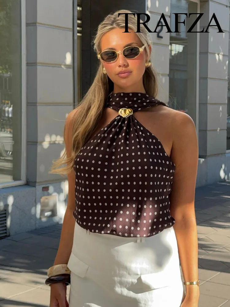 DOT PRINTED SCARF METAL BUCKLE BACKLESS BOTTOM