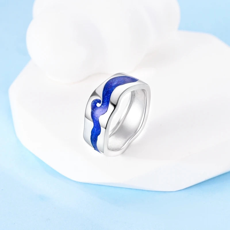 Sterling Silver 925 Star Moon Sun Liquid Galaxy Heart Ring Geometric Lines Ring for Women's High-end Fine Jewelry Wedding Gift