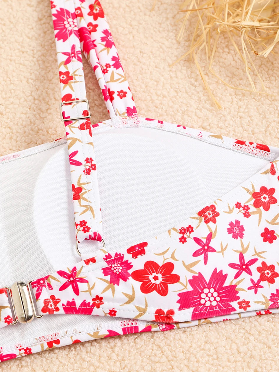 FLORAL PRINT HIGH WAISTED TWO PIECE BEACHWEAR