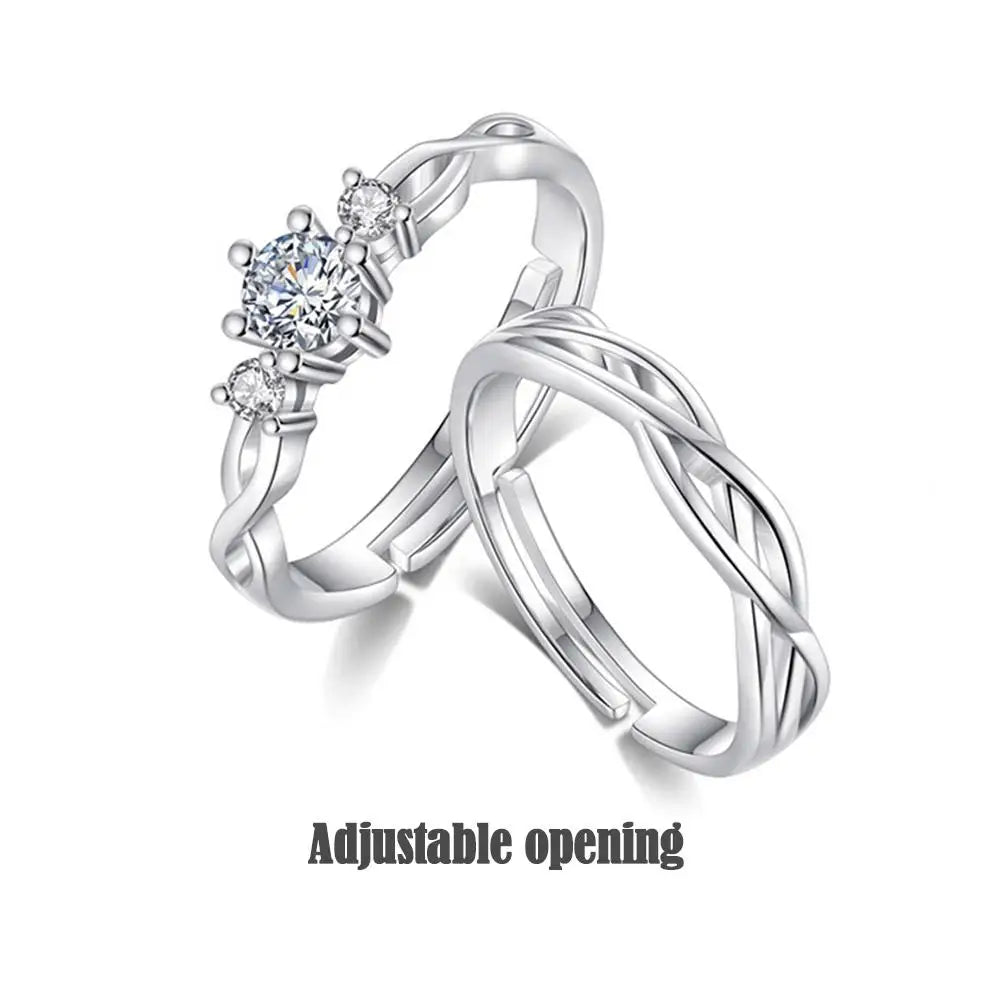 Fashion Silver Color Couple Rings Korean Simple Personality Romantic Pair Rings For Men And Women Adjustable Opening Gift