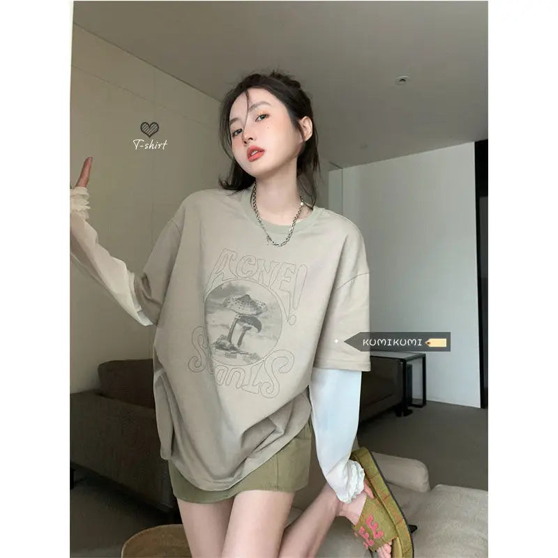 PRINT GRAY GRAPHIC LOOSE CLASSY BOTTOM