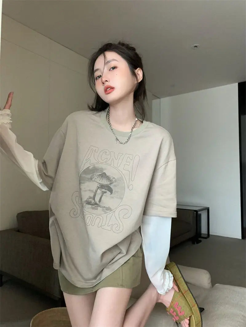 PRINT GRAY GRAPHIC LOOSE CLASSY BOTTOM