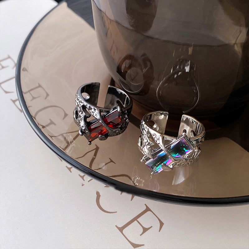 Fashion Romantic Sweet Zircon Crystal Bow Knot Rings Y2K Girls Women Delicate Lovely Blue Pink Heart Ring Party Dating Jewelry