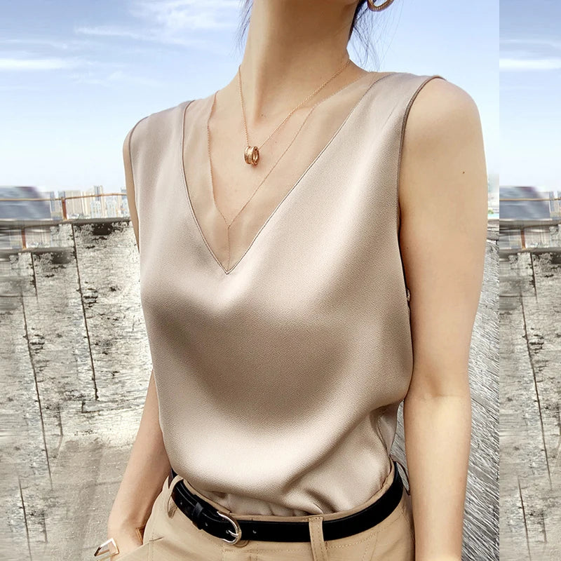 CHIFFON TUNIC SATIN SILK BLOUSE
