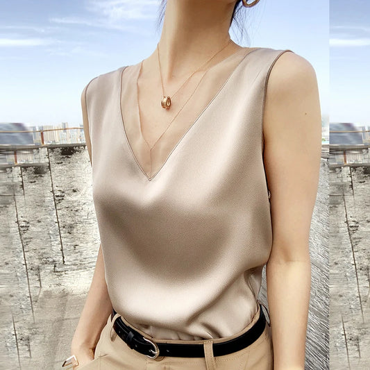 CHIFFON TUNIC SATIN SILK BLOUSE