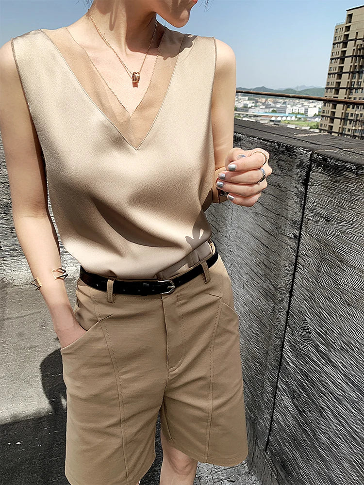CHIFFON TUNIC SATIN SILK BLOUSE