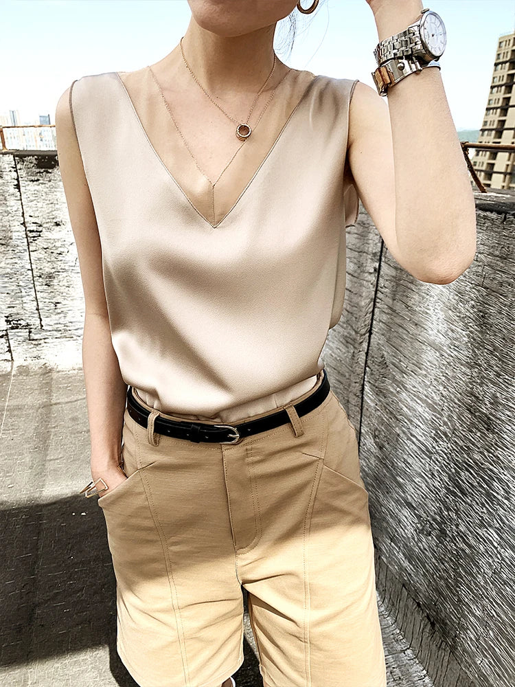 CHIFFON TUNIC SATIN SILK BLOUSE