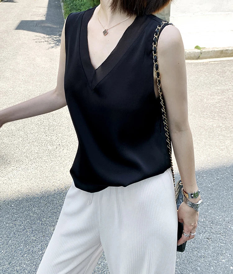 CHIFFON TUNIC SATIN SILK BLOUSE