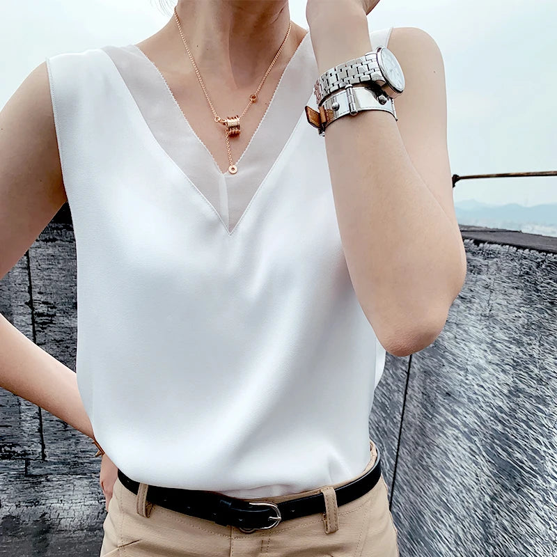 CHIFFON TUNIC SATIN SILK BLOUSE
