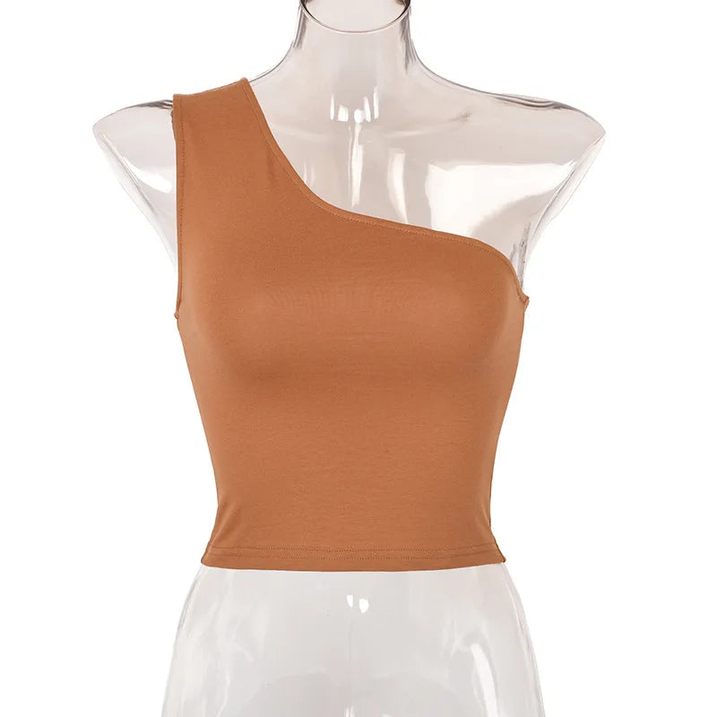 ONE SHOULDER ELASTIC FITNESS TANK TOP