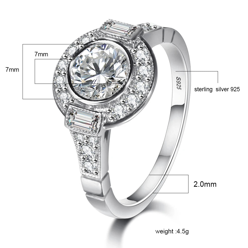 Round Exquisite Romantic Wedding Rings For Women Lovers Simple S925 Silver Fashion Jewelry With Cubic Zirconia Stones