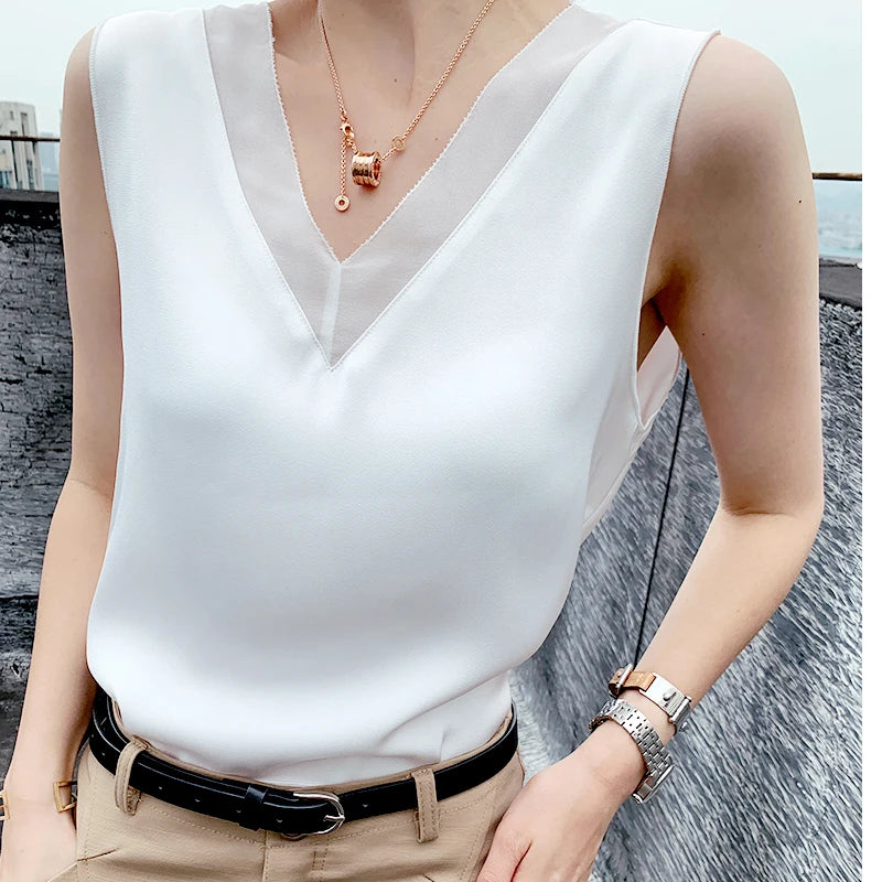 CHIFFON TUNIC SATIN SILK BLOUSE
