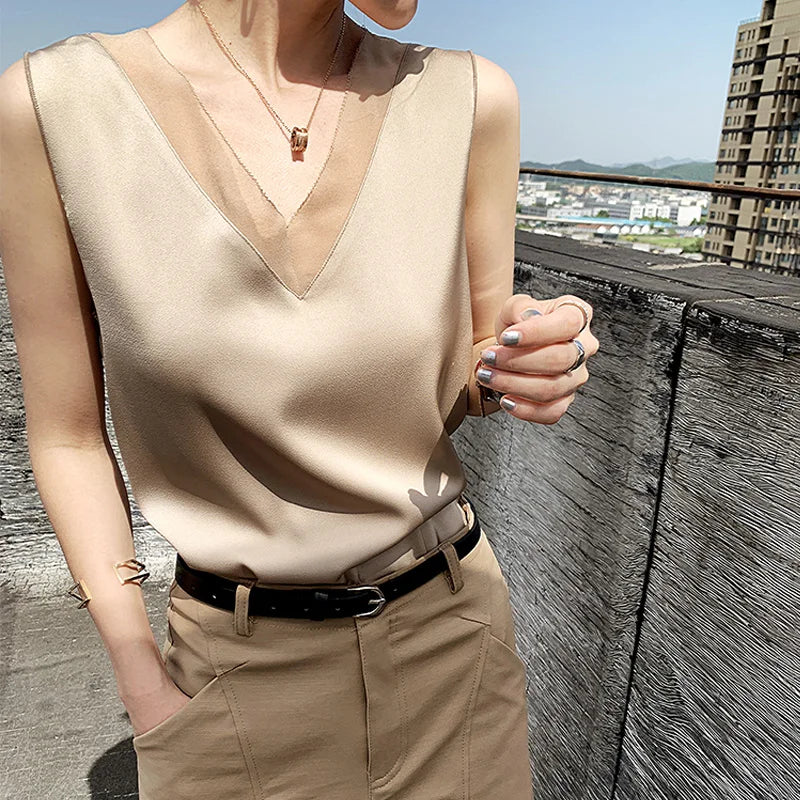 CHIFFON TUNIC SATIN SILK BLOUSE