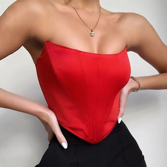 SLEEVELESS OFF SHOULDER CORSET CROP BOTTOM
