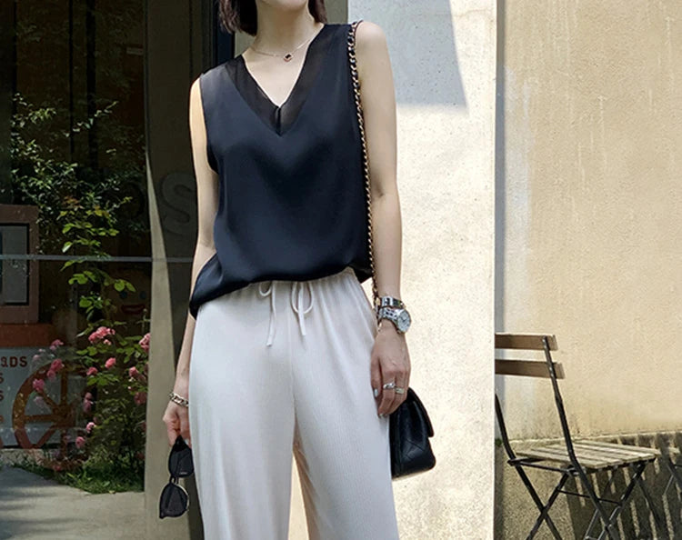 CHIFFON TUNIC SATIN SILK BLOUSE