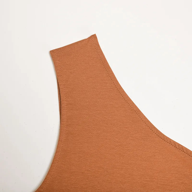 ONE SHOULDER ELASTIC FITNESS TANK TOP
