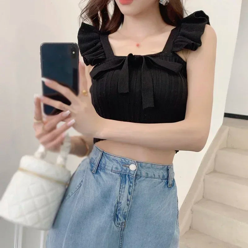ELASTIC WAIST RUFFLE KNITED TANK TOP