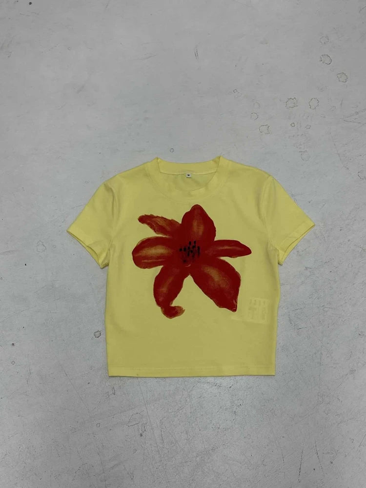 CONTRAST COLOR FLORAL CROP TOP
