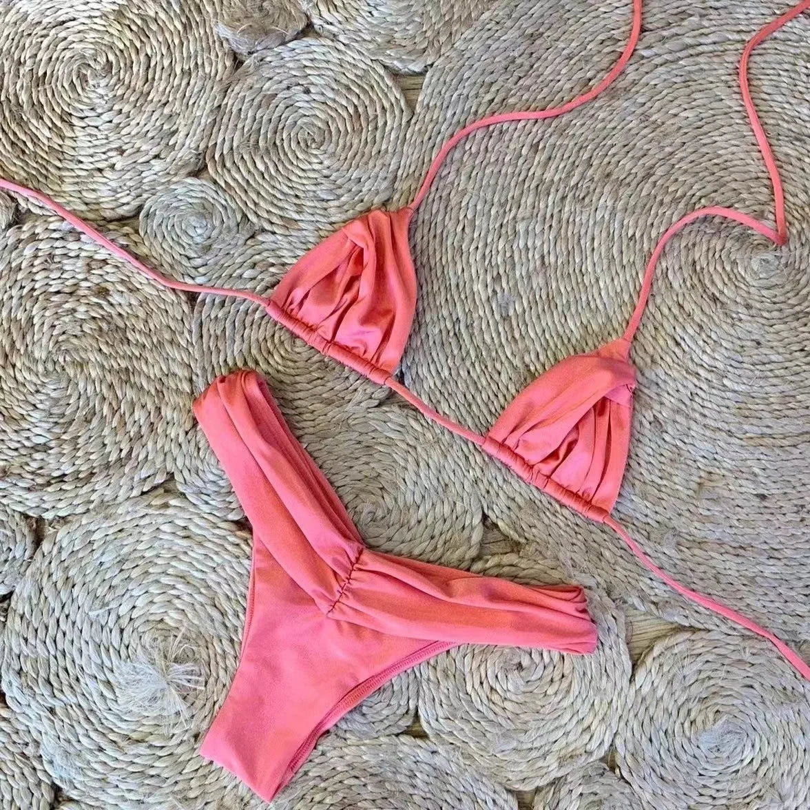 HALTER PLEATED TRIANGLE SWIMWEAR
