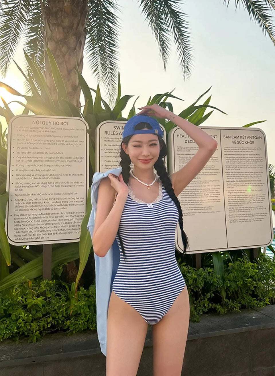SOLID V-NECK SPORTS SWIMWEAR