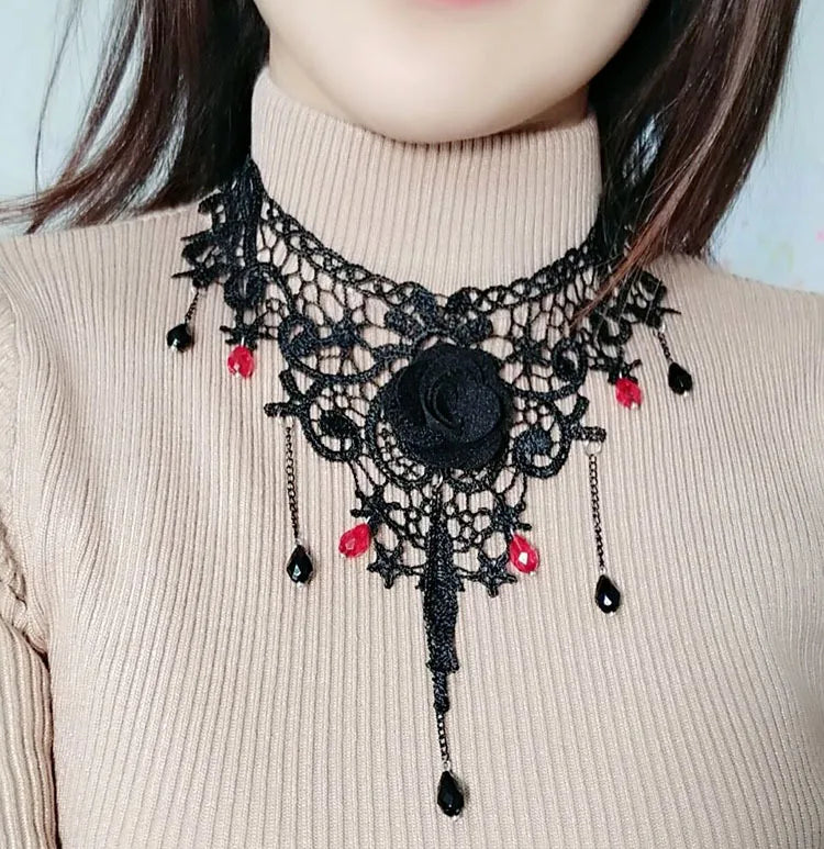 Girl Black Lace Choker Necklace For Women Grunge Neck Chain Collarbone Necklaces Punk Lolita Gothic jewelry For Girls Vintage