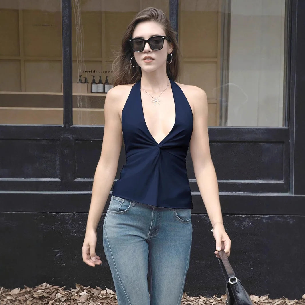 CAMSOLES V-NECK HALTER TANK TOP
