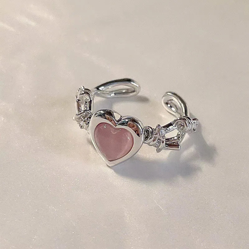 Korean Fashion Exquisite Purple Zircon Heart Star Ring Y2K Girls Pink Crystal Bow Knot Ring Women Party Dating Jewelry Gifts