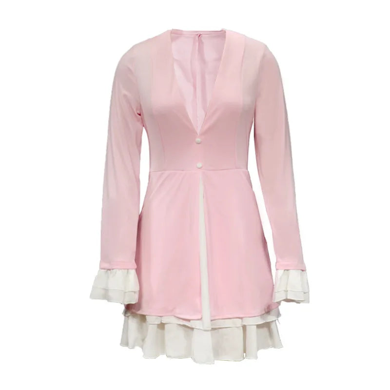 RUFFLE HEM LONG SLEVE BLAZER DRESS