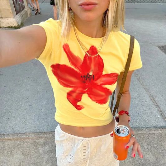 CONTRAST COLOR FLORAL CROP TOP