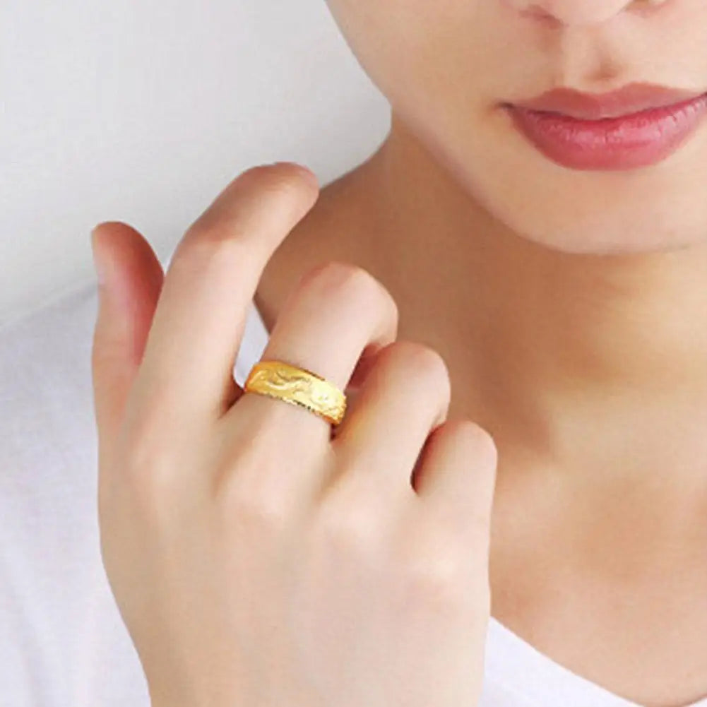 24k Gold for Man Luxury Engraving Dragon Adjustable Fashion Jewelry Male Two Color Yellow/White Gold Finger Gift C2S3