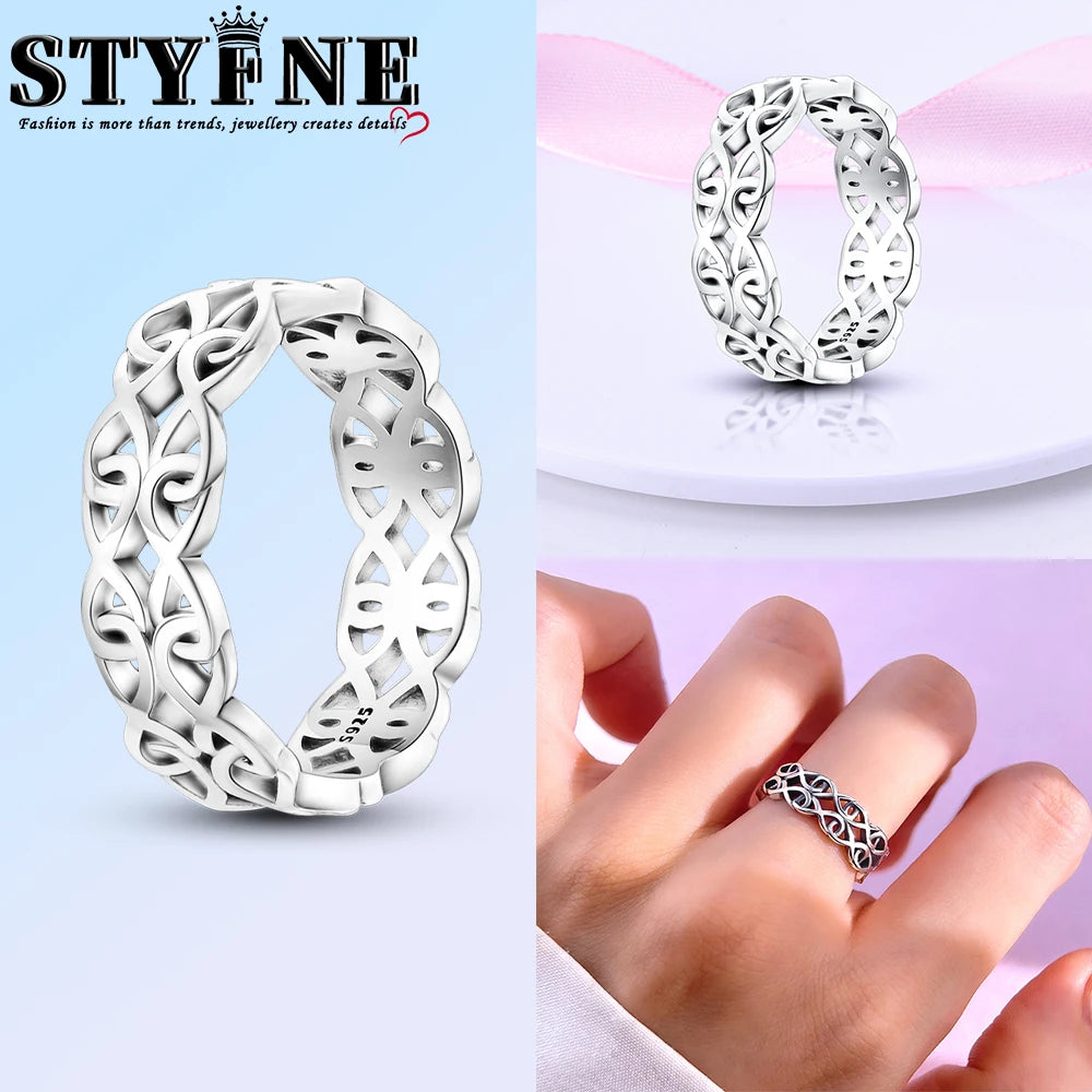 Sterling Silver 925 Star Moon Sun Liquid Galaxy Heart Ring Geometric Lines Ring for Women's High-end Fine Jewelry Wedding Gift