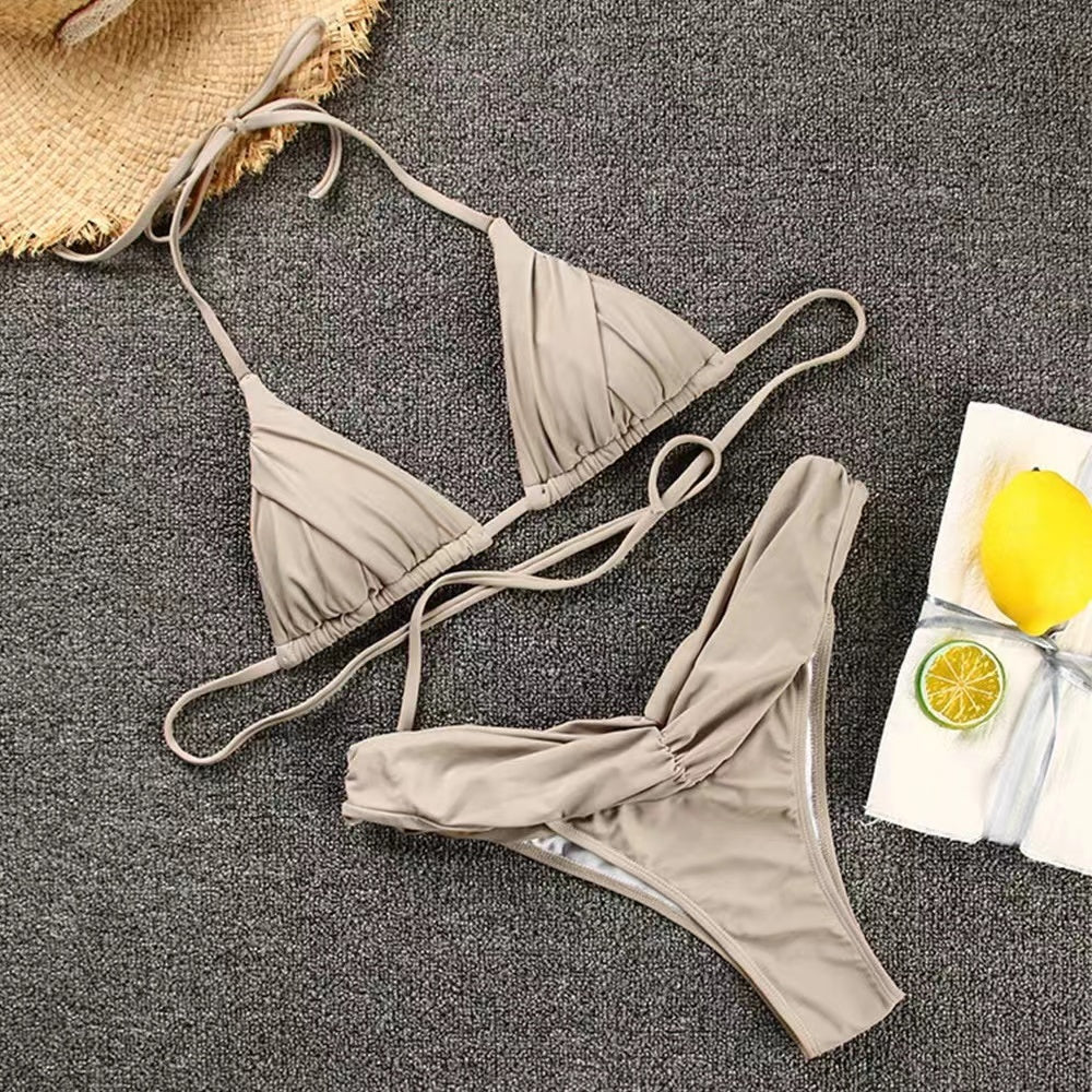 HALTER PLEATED TRIANGLE SWIMWEAR
