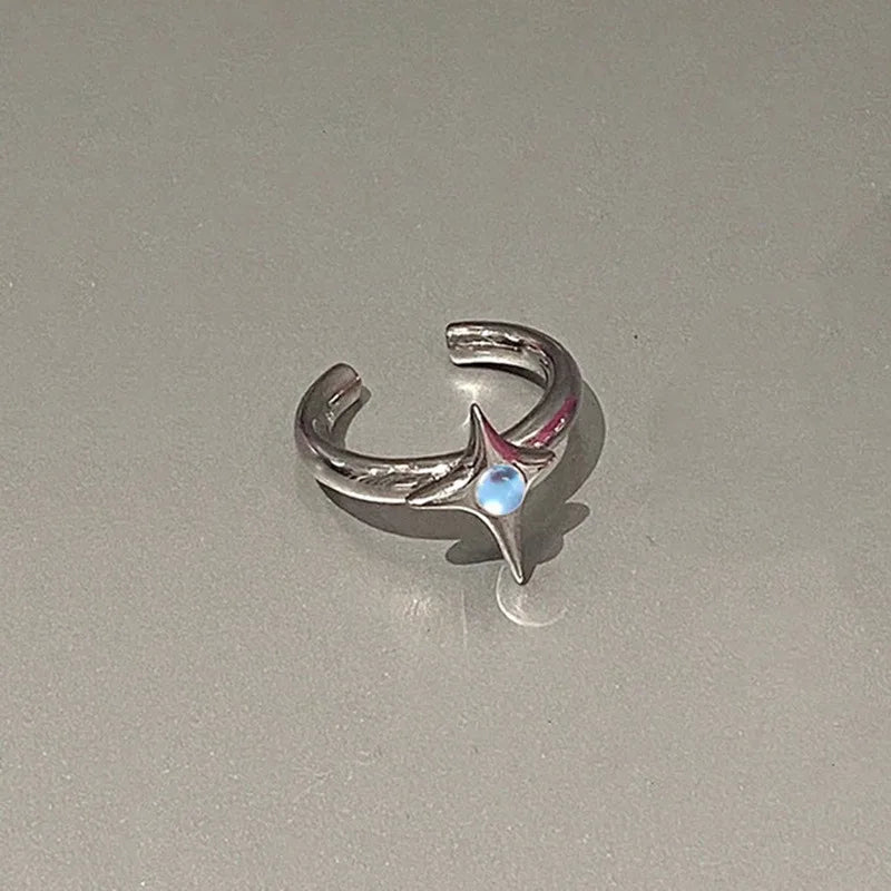 Fashion Romantic Sweet Zircon Crystal Bow Knot Rings Y2K Girls Women Delicate Lovely Blue Pink Heart Ring Party Dating Jewelry
