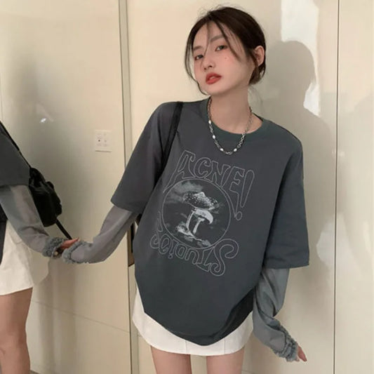PRINT GRAY GRAPHIC LOOSE CLASSY BOTTOM