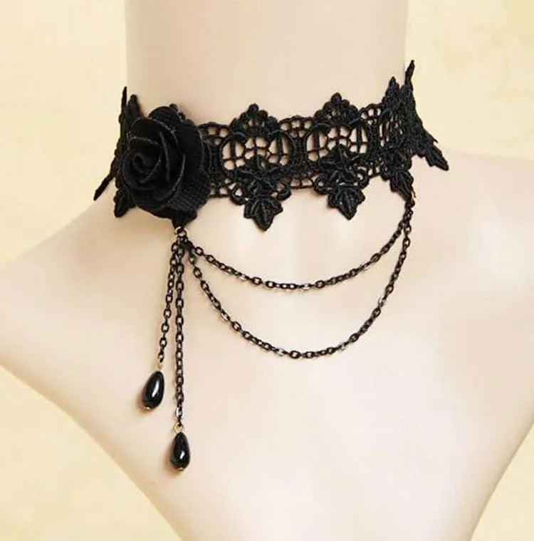 Girl Black Lace Choker Necklace For Women Grunge Neck Chain Collarbone Necklaces Punk Lolita Gothic jewelry For Girls Vintage