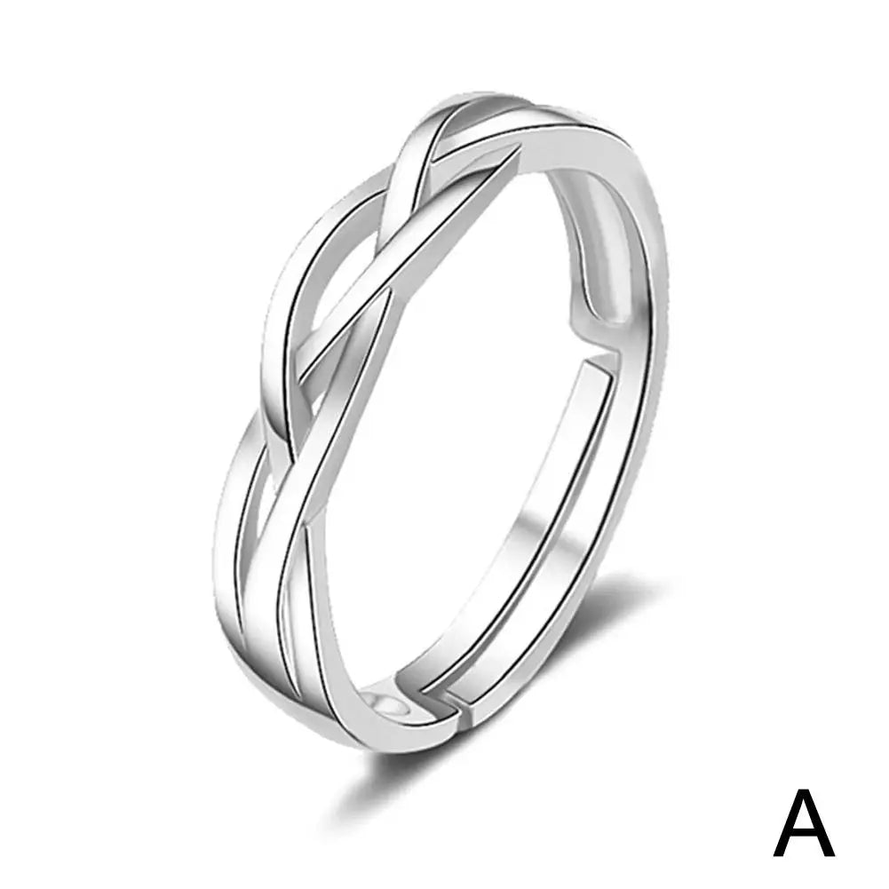 Fashion Silver Color Couple Rings Korean Simple Personality Romantic Pair Rings For Men And Women Adjustable Opening Gift