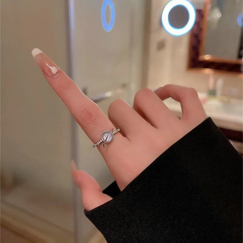Fashion Romantic Sweet Zircon Crystal Bow Knot Rings Y2K Girls Women Delicate Lovely Blue Pink Heart Ring Party Dating Jewelry